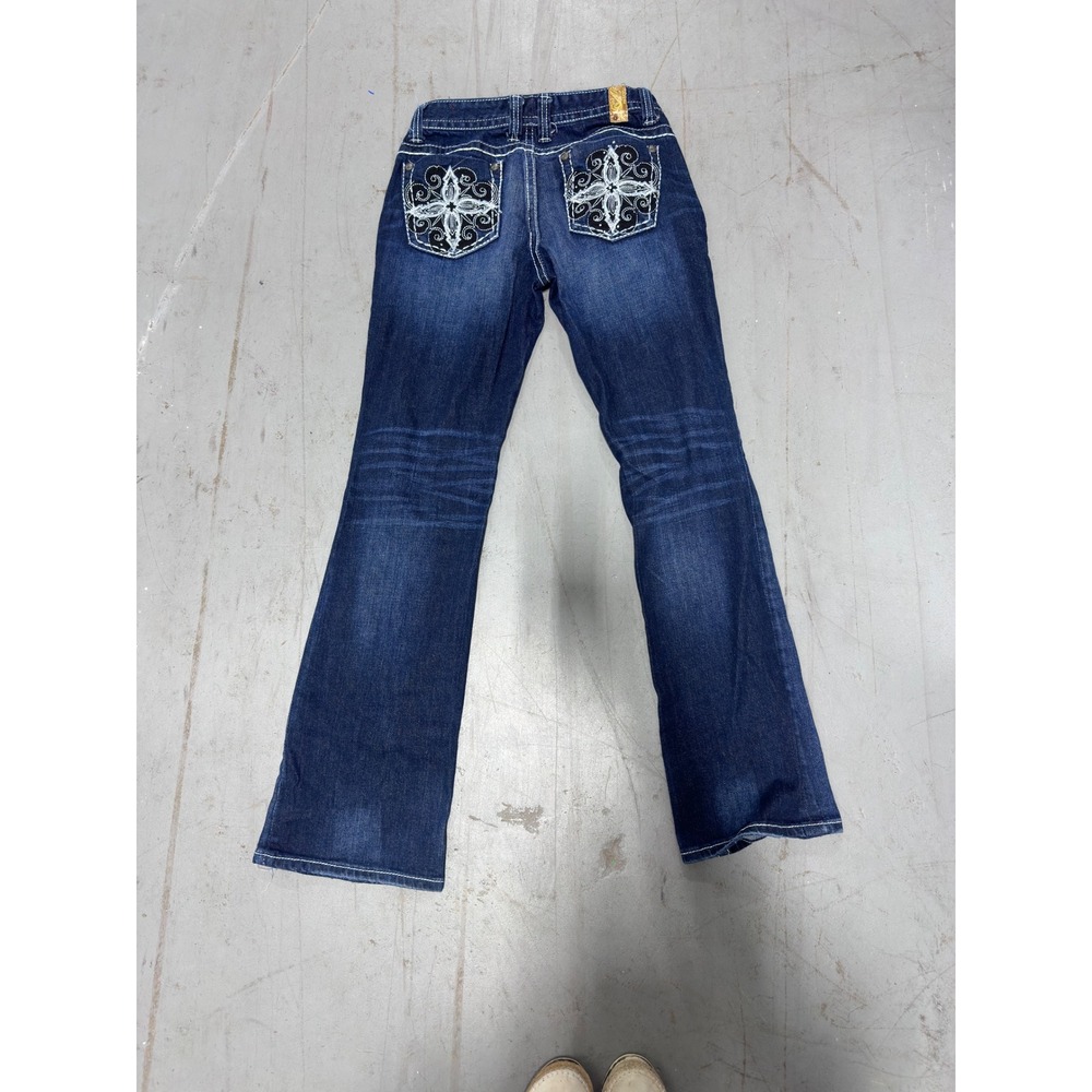 Y2K Bootcut Jeans Embroidered Sequin Fleur De Lis Denim Womens 5/6 NWOT